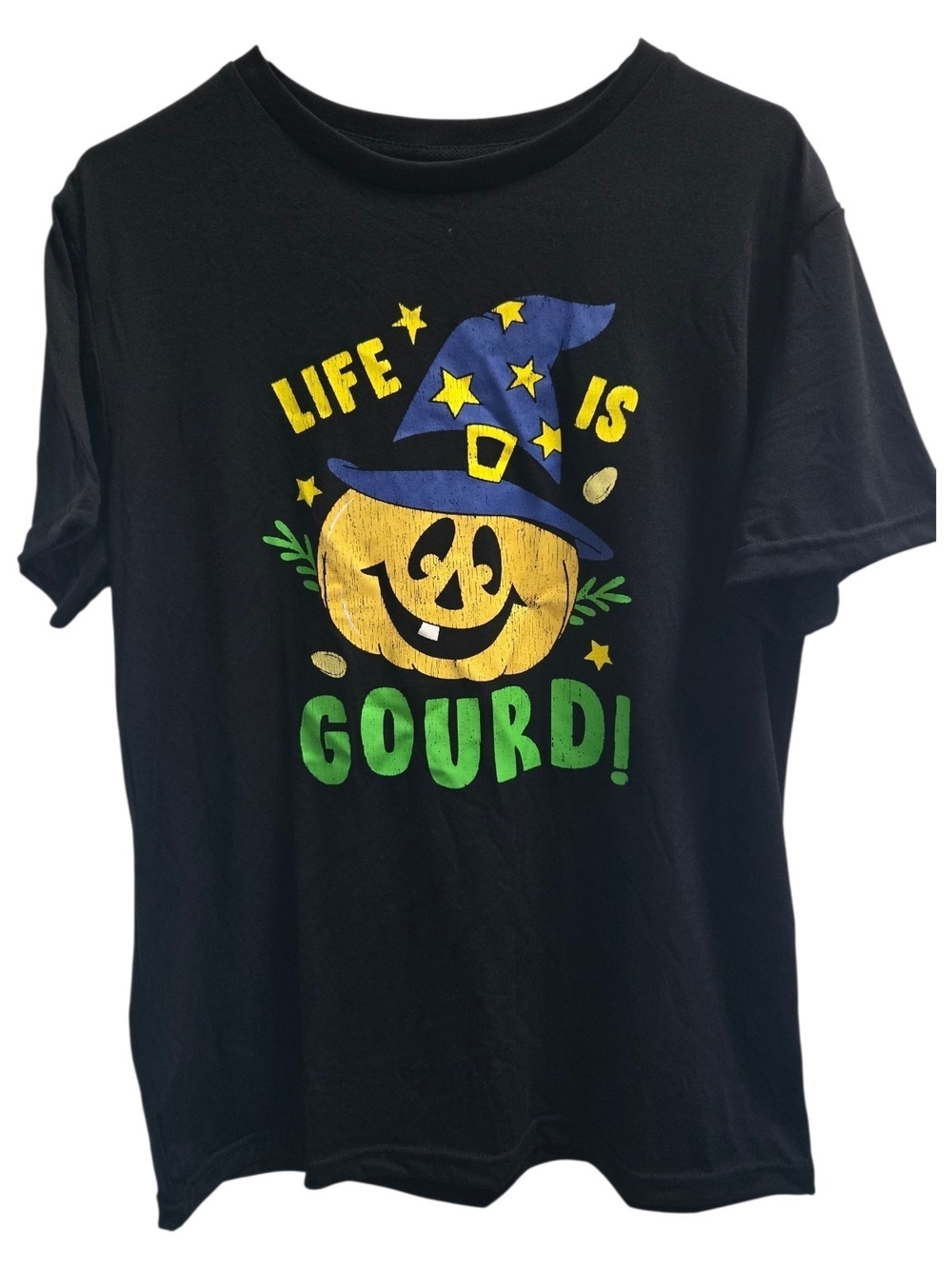 Black Halloween Pumpkin Graphic Tee - "Life Is Gourd" NWOT SZ L